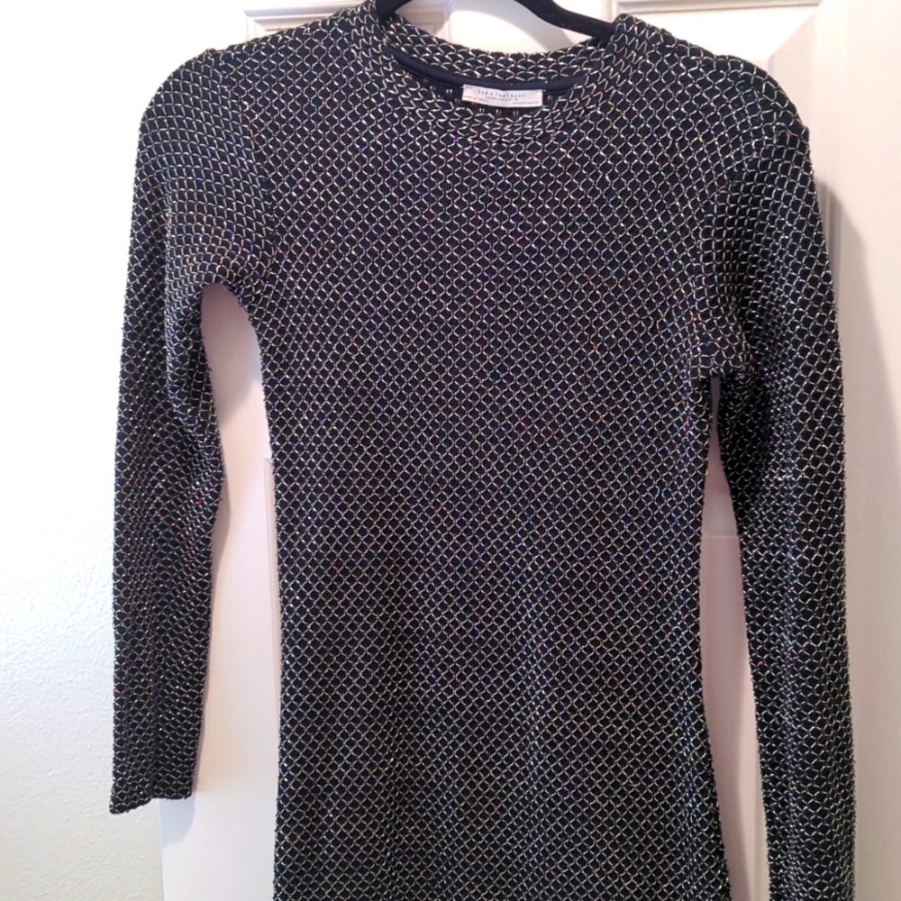 Zara Long black dress with metallic gold thread Size S - Picture 5 of 5
